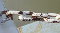 Ship old rusty anchor iron chain located outside of the dock Royalty Free Stock Photo