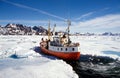 Ship in pack ice in Greenland Royalty Free Stock Photo