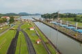 Ship in Panama Canal Royalty Free Stock Photo