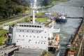 Ship passed through the Panama Channel canal lock Royalty Free Stock Photo