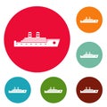 Ship passenger icons circle set vector