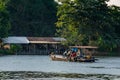 Ship passenger and motorbikes across Khwae Noi river at Kanchan