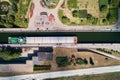 Ship is passing through Gatun Locks, part of Panama Canal. Royalty Free Stock Photo