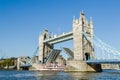 Ship passing under Tower bridge Royalty Free Stock Photo