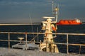 Ship of the Polish Border Guard supervising the unloading of LNG from a tanker at a gas terminal in Swinoujscie, Poland