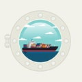 Ship porthole window cargo ship at ocean. icon Vector illustration Royalty Free Stock Photo