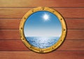 Ship porthole on wooden wall Royalty Free Stock Photo