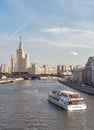 The ship of the Radisson flotilla and the skyscraper on the Kotelnicheskaya embankment