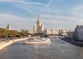 The ship of the Radisson flotilla and the skyscraper on the Kotelnicheskaya embankment