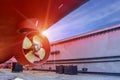 Propeller Close up and Repair Cargo ship in floating dry dock. Royalty Free Stock Photo