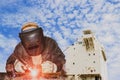 Welder is welding ship repair Royalty Free Stock Photo