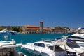 Ship Rhodos Greece boat evangelismos church Royalty Free Stock Photo