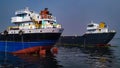 Ship in river port