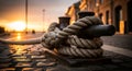 Ship Rope And Cleat sunset light in street low contrast Royalty Free Stock Photo