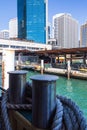 Ship ropes wrapped around bollards