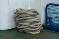 Ship rough rope roll on deck of vessel