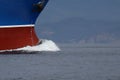 Ship`s bow closeup. Ship moving in sea. Royalty Free Stock Photo