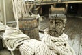 ShipÃ¯Â¿Â½s deck with carved head and rope Royalty Free Stock Photo