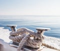 Ship`s ropes on the yacht in Ligurian Sea, Italy. Close Up Royalty Free Stock Photo