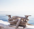 Ship`s ropes on the yacht in Ligurian Sea, Italy. Close-up Royalty Free Stock Photo