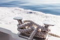 Ship`s ropes on the yacht in Ligurian Sea, Italy. Close Up Royalty Free Stock Photo