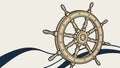 Ship\'s Wheel on Rolling Ocean Waves, vector design Generative AI Royalty Free Stock Photo