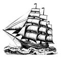 Ship sailboat vintage sketch hand drawn Vector illustration