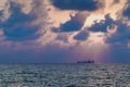 A ship sailed on the horizon of the Sea of ashkelon, Israel. Royalty Free Stock Photo