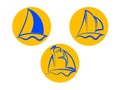 Ship sailer on yellow circle set. Vector illustration.