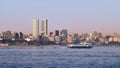 Ship sailing against the background of the cityscape of Istanbul, Turkey Royalty Free Stock Photo