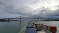 Ship Sailing in Cebu Seas Passing Marcelo Fernan Bridge Royalty Free Stock Photo