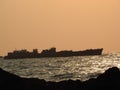 Ship sailing at Sunset , Redy Beach Royalty Free Stock Photo