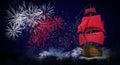 Ship with sails against the background of the night sky, dark blue backgroundA ship with scarlet sails against the background of a Royalty Free Stock Photo