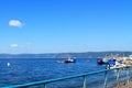 Ship sails along the shore of Lake Baikal Royalty Free Stock Photo