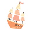 Ship with sails. Sailing vessel, sea mode of transport. Royalty Free Stock Photo