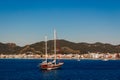 The ship sails on the sea in the port of Marmaris Royalty Free Stock Photo