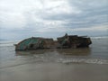 the ship that sank during the 2018 tsunami on the coast of Kalianda Royalty Free Stock Photo