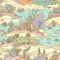 ship sea pattern scrapbooking naturecore multicolored in the style of naturalistic