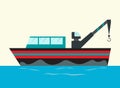 Ship at sea transport, shipping boat. Jpeg illustration fishing ships with hook