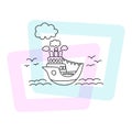 Ship in sea vector illustration. Summer poster on white background. Cute cruise liner child print.