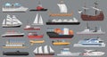 Ship set, sea ocean transport, vessel boat, sailboat yacht, cruise liner, marine cargo