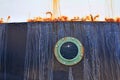 Ship side, rusty ship parts, round metal ship window, old ship, boat, metal, retro, old watercraft