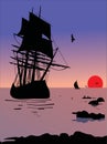 Ship silhouette at sunset Royalty Free Stock Photo