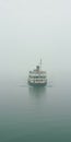 Empty Ferry Floating In Fog: Cinematic Still Shot Inspired By Sergei Parajanov