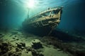 Ship skeleton on the ocean floor