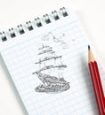 Ship sketch in pencil Royalty Free Stock Photo
