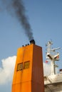 Ship with smoke emission and air pollution Royalty Free Stock Photo