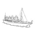 Ship, steamboat, steamship, doodle style, sketch illustration, hand drawn, vector. steamship, vector sketch illustration Royalty Free Stock Photo