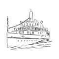 Ship, steamboat, steamship, doodle style, sketch illustration, hand drawn, vector. steamship, vector sketch illustration Royalty Free Stock Photo