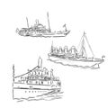 Ship, steamboat, steamship, doodle style, sketch illustration, hand drawn, vector. steamship, vector sketch Royalty Free Stock Photo